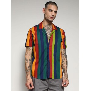 Campus Sutra Men's Multicolour Awning Striped Casual Shirt