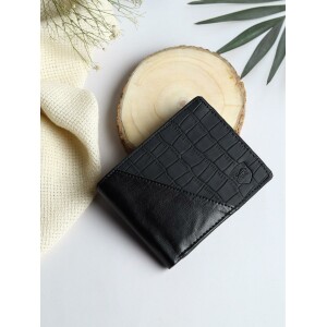 Men Black Artificial Leather Wallet (5 Card Slots)