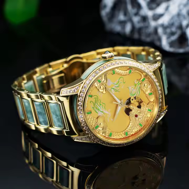 Luxury Gold Automatic Watch with 3D Dragon Design